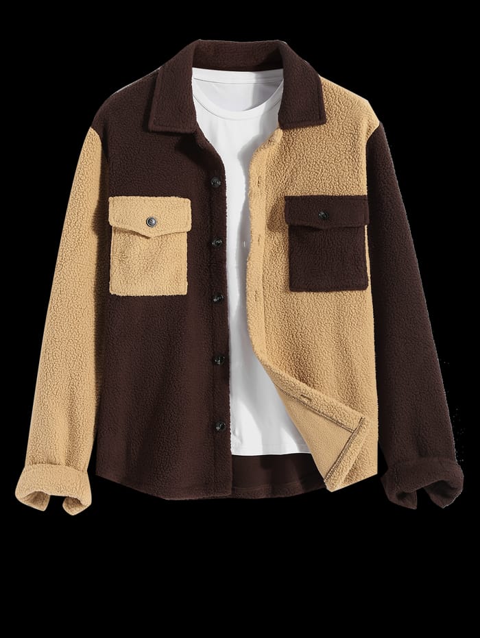 Sherpa Jacket for men- Light & Dark Brown Double Patch pocket