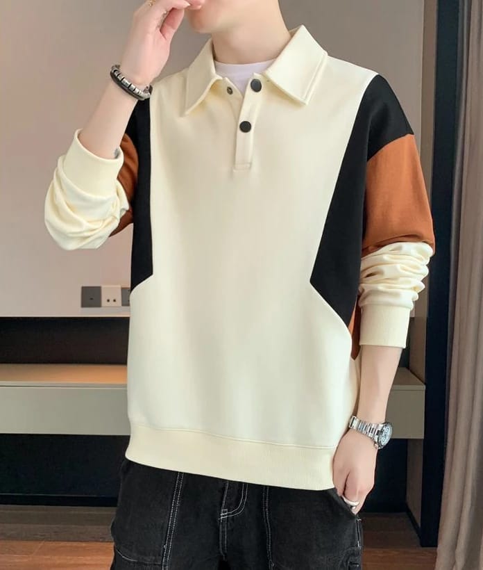 Stand Collar Patchwork shirts- Light Yellow