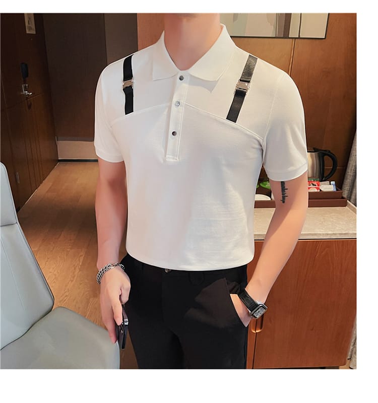 Elastic Stripe polo shirt- White