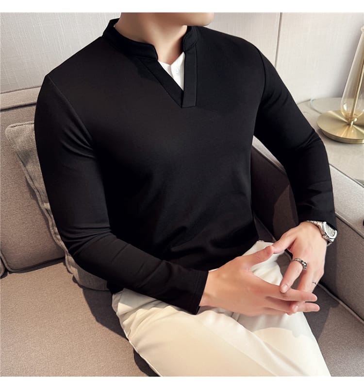 Miami Style V Neck Pullover for Autumn - Black