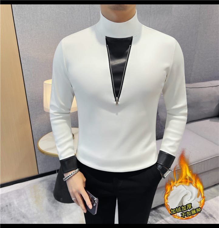 V Zipper Pullover (Full sleeve) - White