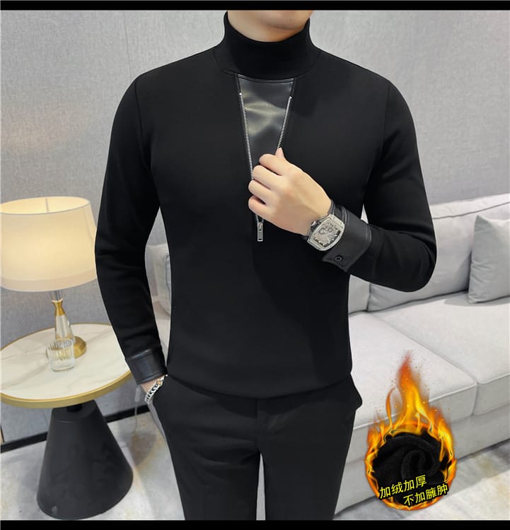 V Zipper Pullover (Full sleeve) - Black