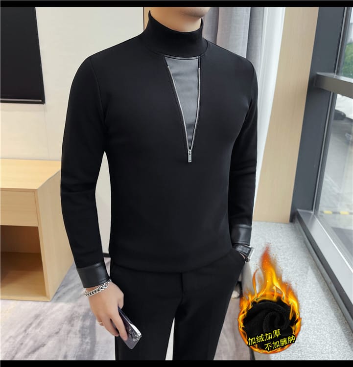 V Zipper Pullover (Full sleeve) - Black