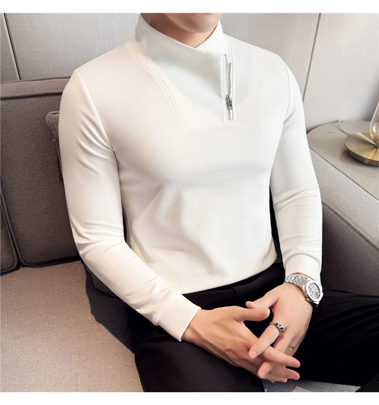 Retro Zipper Pullover (Full sleeve) - White