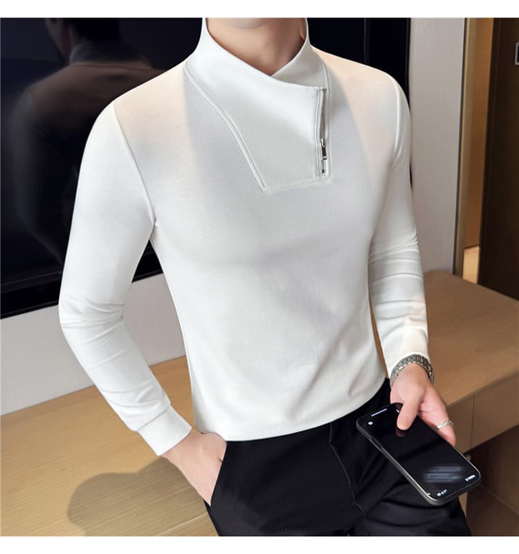 Retro Zipper Pullover (Full sleeve) - White