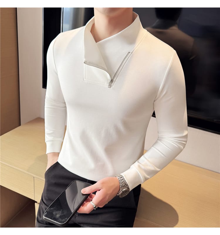 Retro Zipper Pullover (Full sleeve) - White