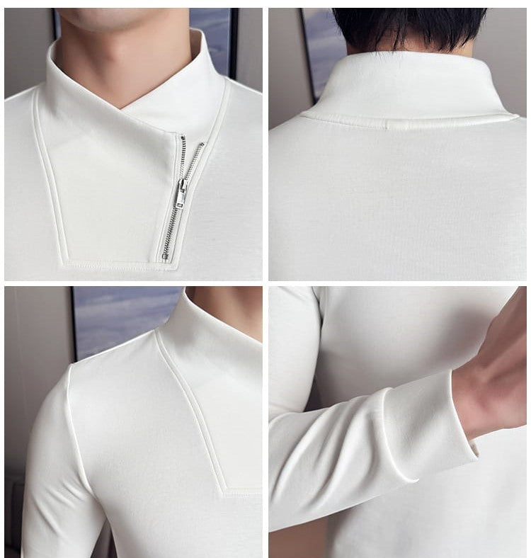 Retro Zipper Pullover (Full sleeve) - White