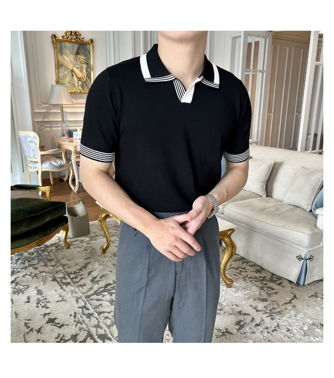 British V-Neck polo shirt- Black