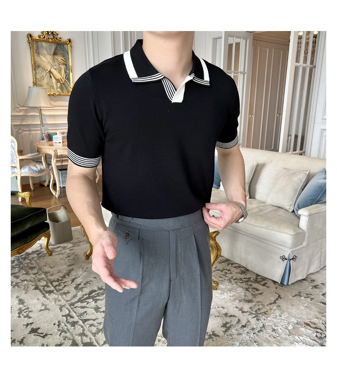 British V-Neck polo shirt- Black