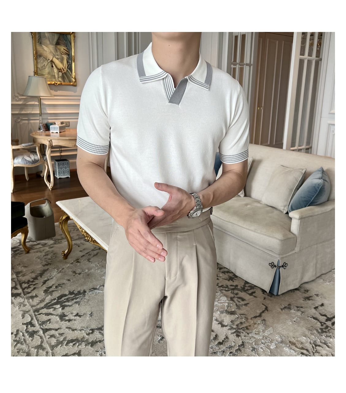 British V-Neck polo shirt- White