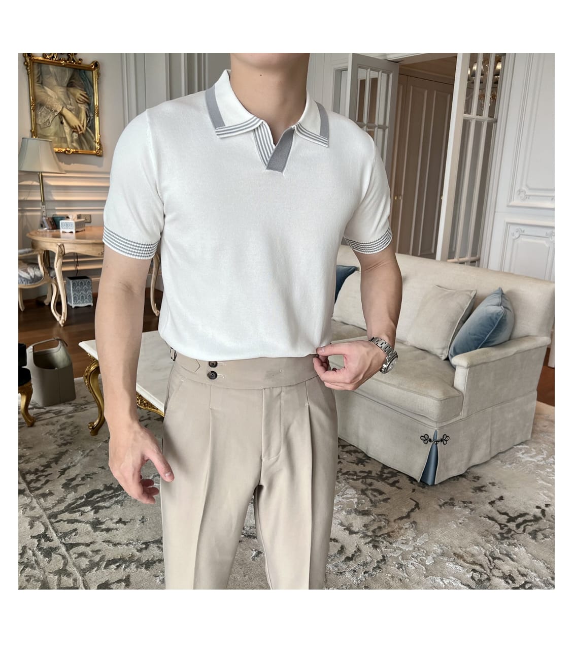 British V-Neck polo shirt- White