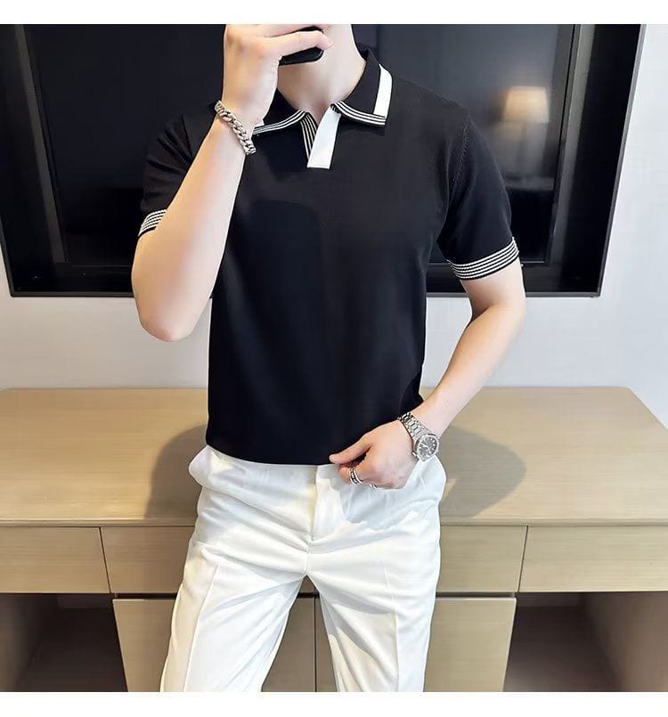 British V-Neck polo shirt- Black