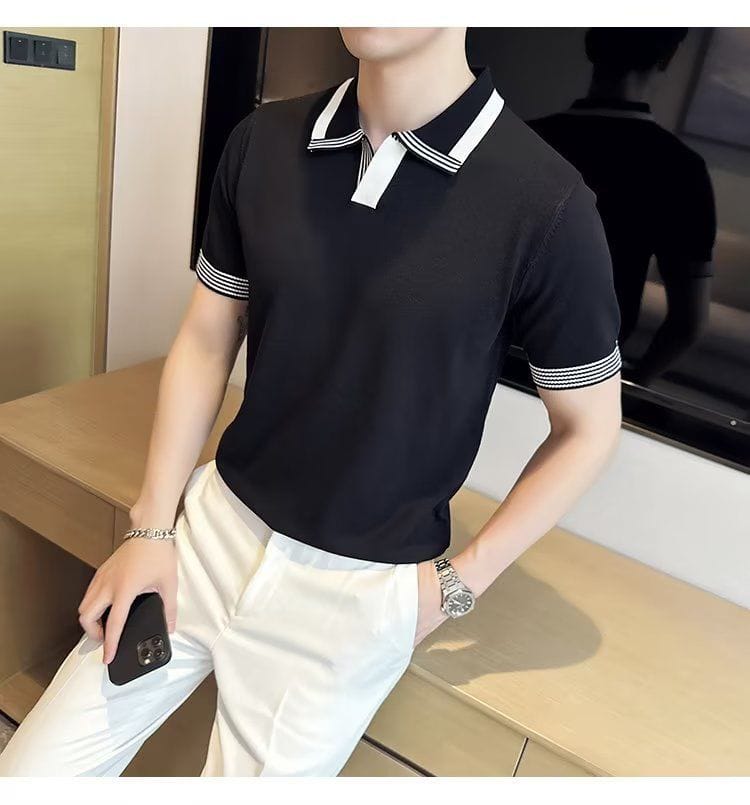 British V-Neck polo shirt- Black