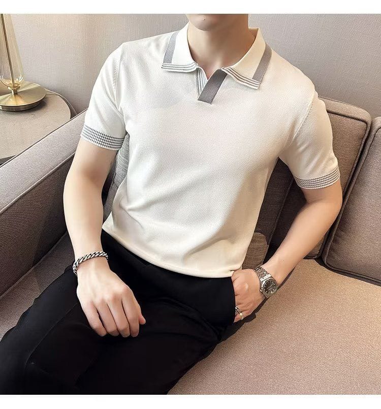 British V-Neck polo shirt- White