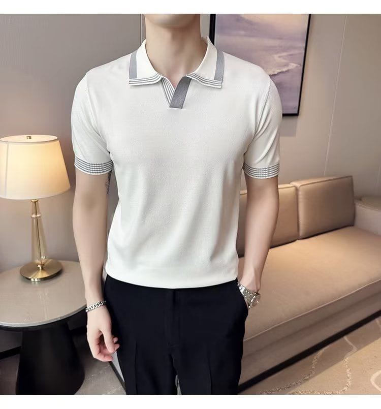 British V-Neck polo shirt- White