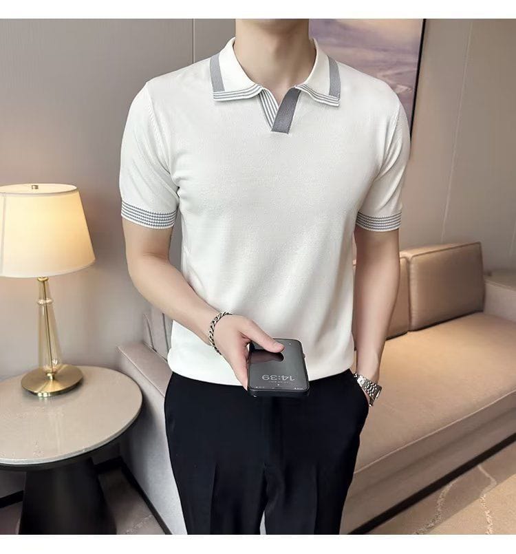 British V-Neck polo shirt- White
