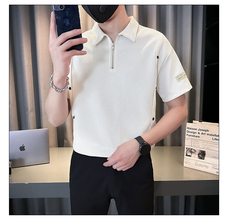 Chinese Waffle Polo tshirt- White