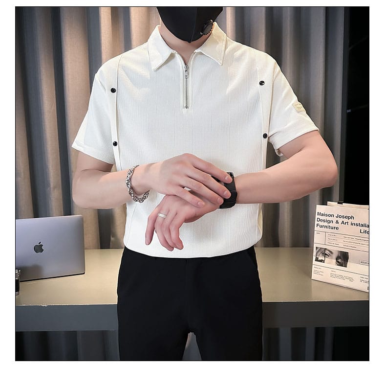 Chinese Waffle Polo tshirt- White