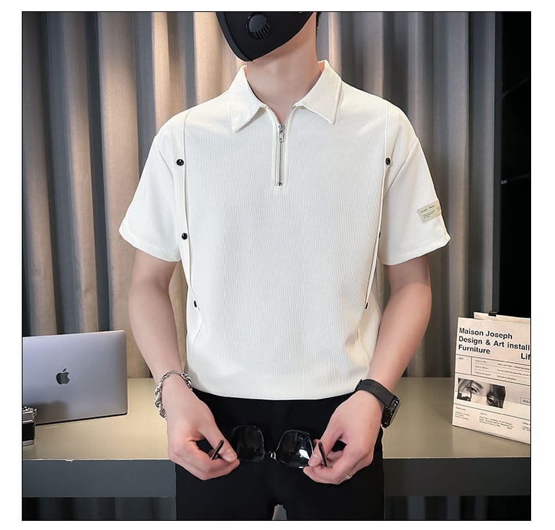 Chinese Waffle Polo tshirt- White