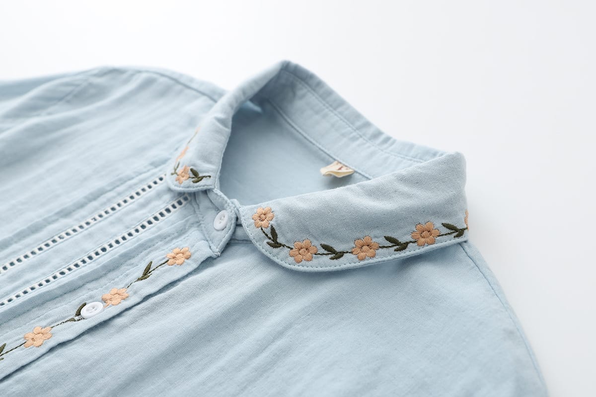 Floral Embroidered Top (Light Blue)