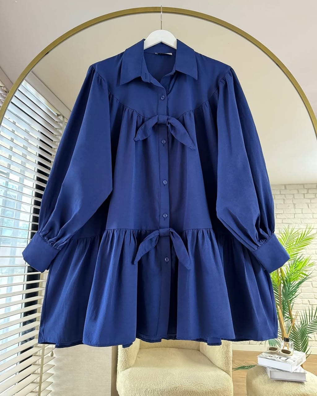 Shabby shirt with bow (Navy Blue)