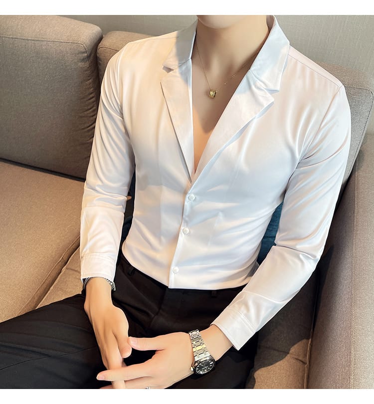 Cuban collar full sleeve cotton shirt (White)
