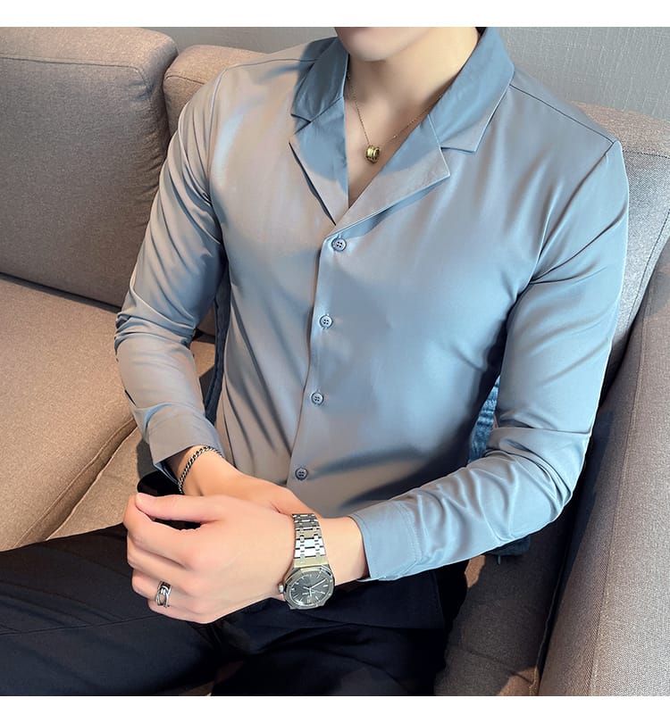 Cuban collar full sleeve cotton shirt (Light Blue)