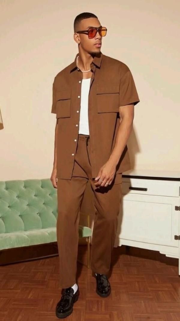 Men's flap pocket tracksuit- Brown
