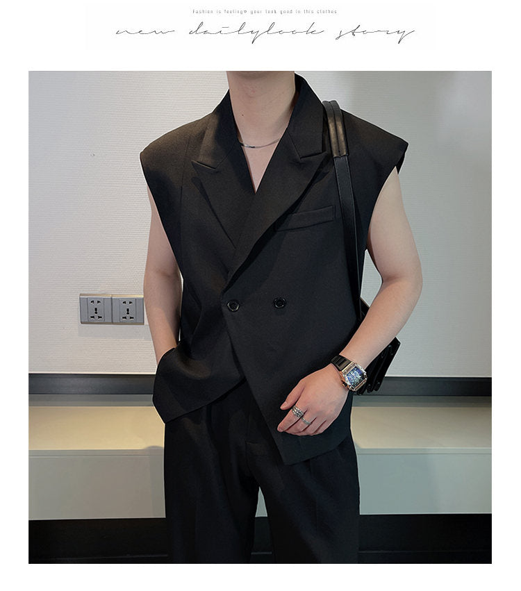 Cuban collar sleeveless (Black)