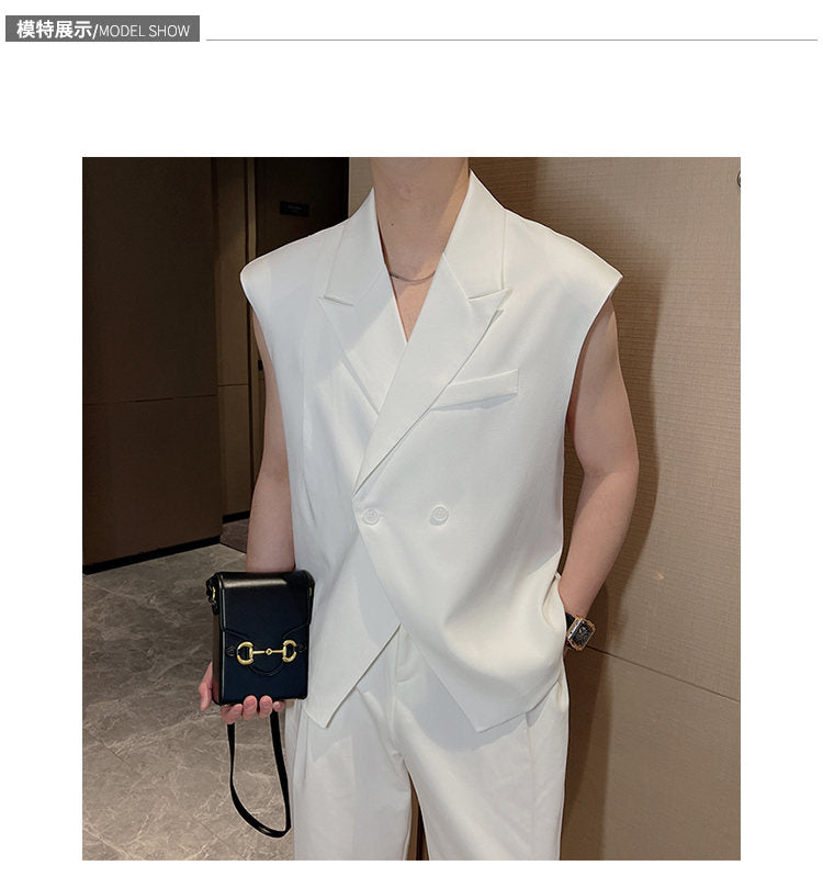 Cuban collar sleeveless (White)