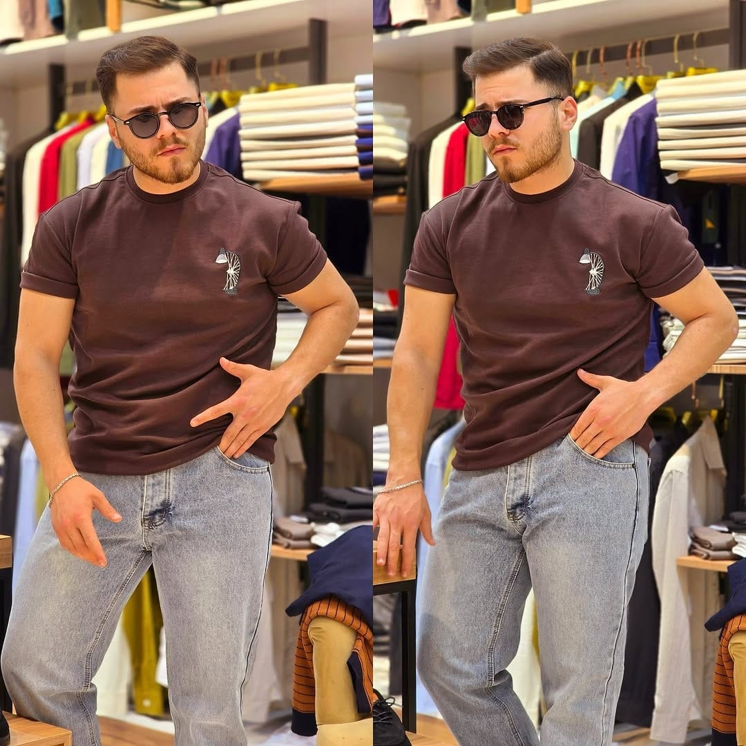 Circle lamp embroidered t shirt (Brown)