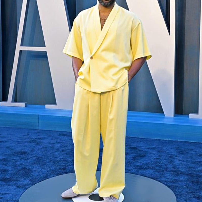 Streetwear down shoulder two piece (Yellow)