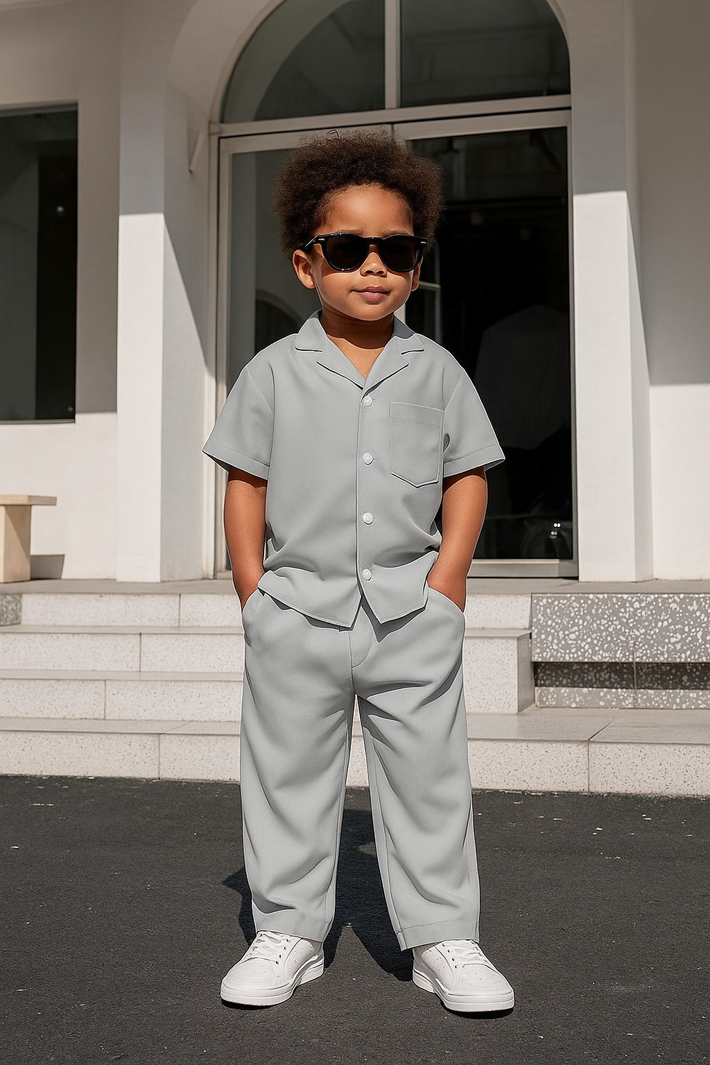 Decent cuban collar tracksuit for kids (Boys/Girls) (Grey)