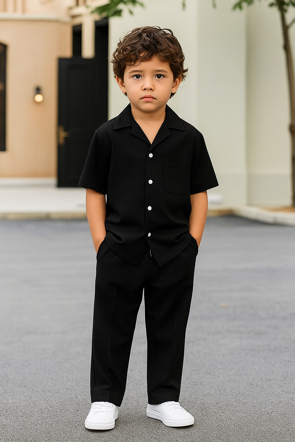 Decent cuban collar tracksuit for kids (Boys/Girls) (Black)