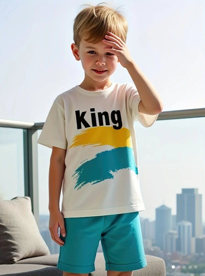 King printed two peice set for kids & boys