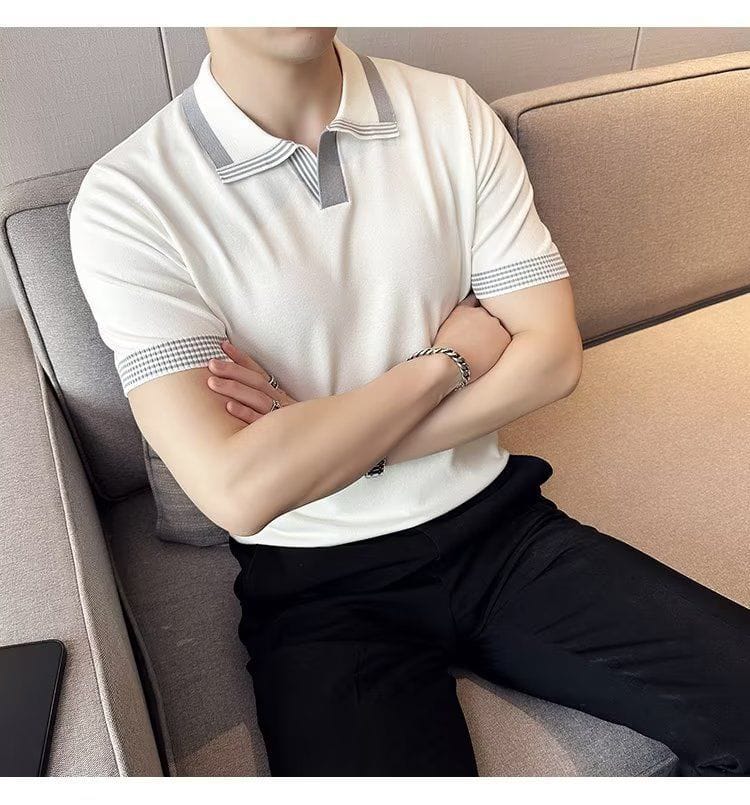 Combo set- 2 British V-Neck Polo Shirts- Black & White