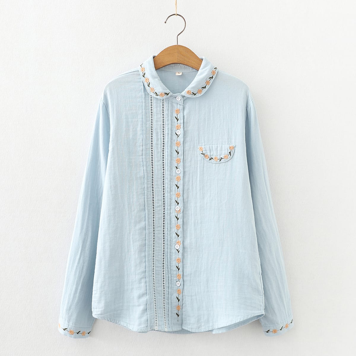 Floral Embroidered Top (Light Blue)
