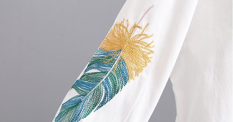 Feather Embroidered shirt (White)