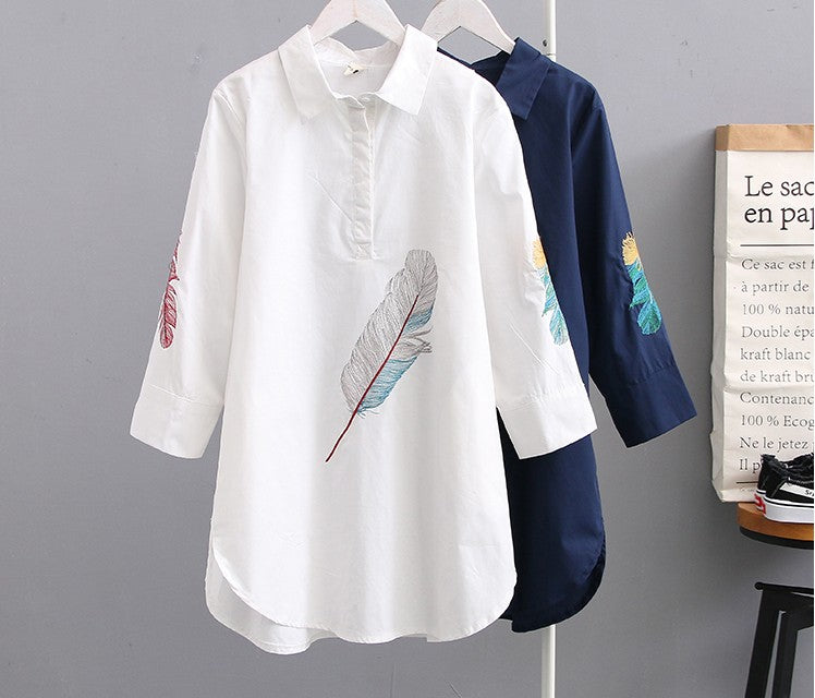 Feather Embroidered shirt (White)