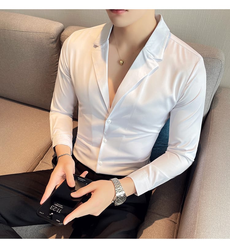 Cuban collar full sleeve cotton shirt (White)