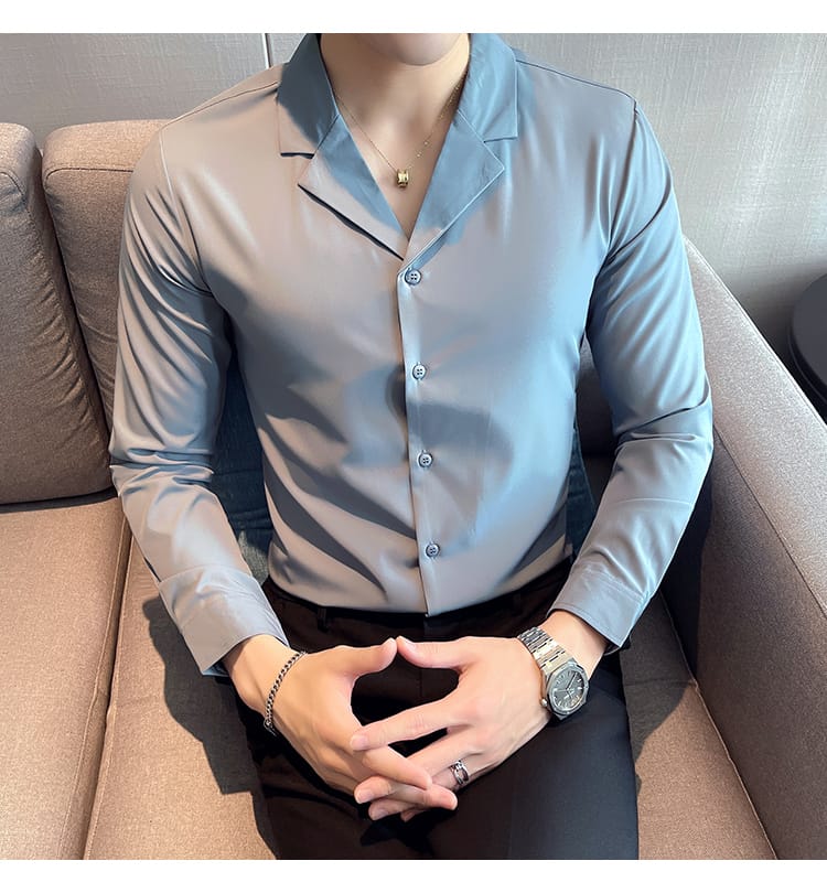 Cuban collar full sleeve cotton shirt (Light Blue)