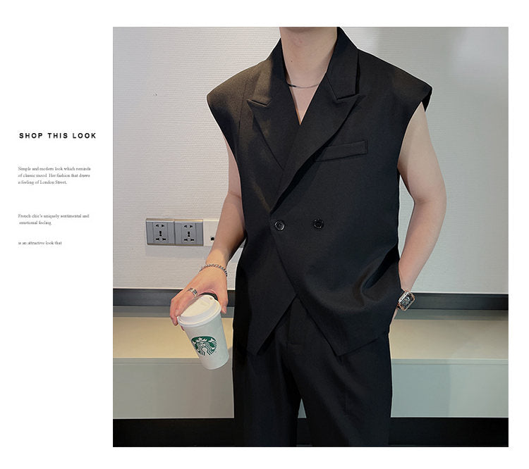 Cuban collar sleeveless (Black)
