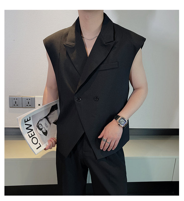 Cuban collar sleeveless (Black)