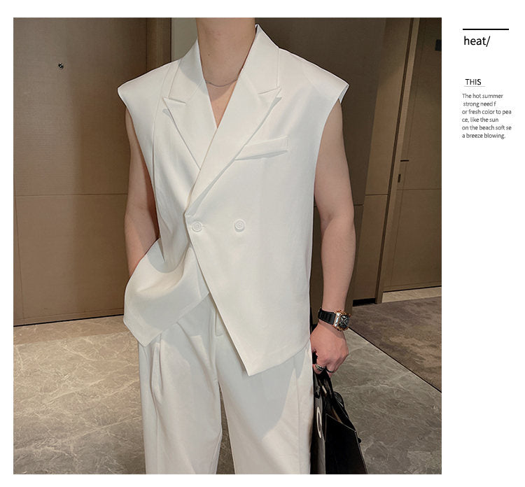 Cuban collar sleeveless (White)