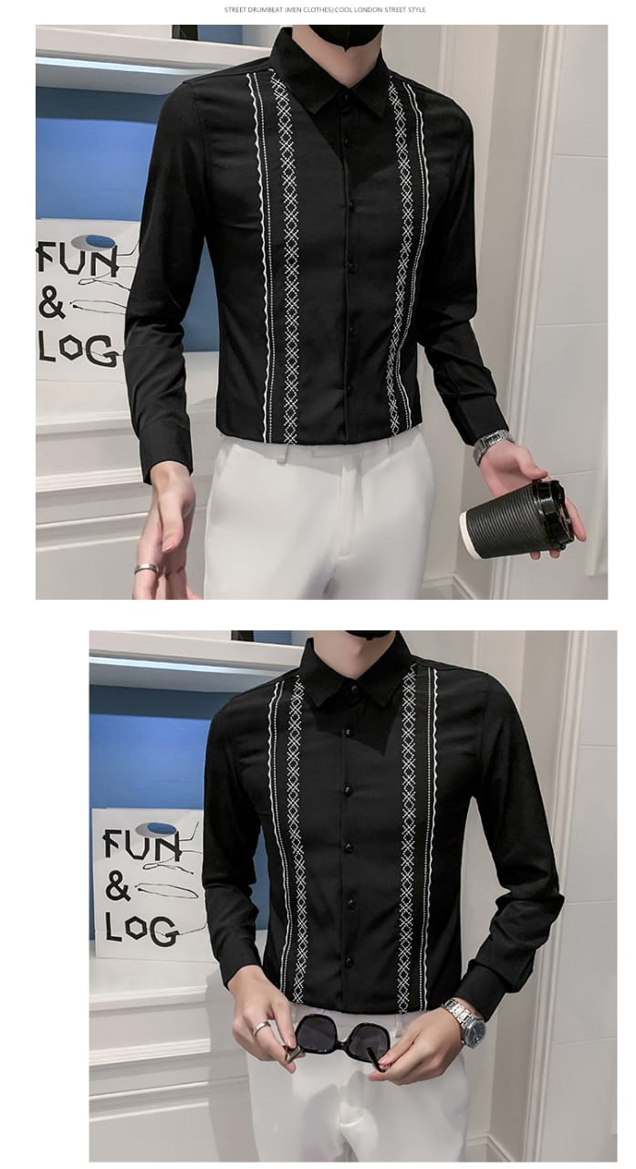Embroidered casual shirt (Black)