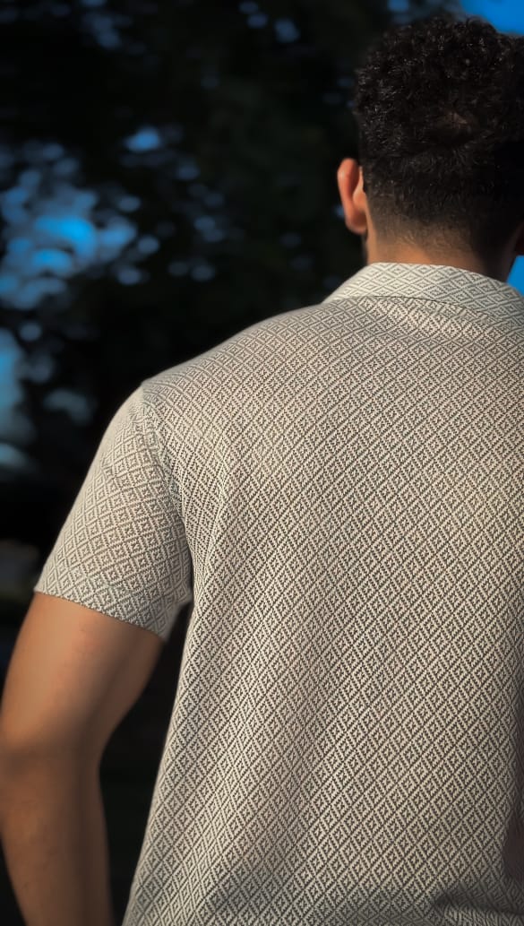 Cuban collar shirt- Grey/white textured