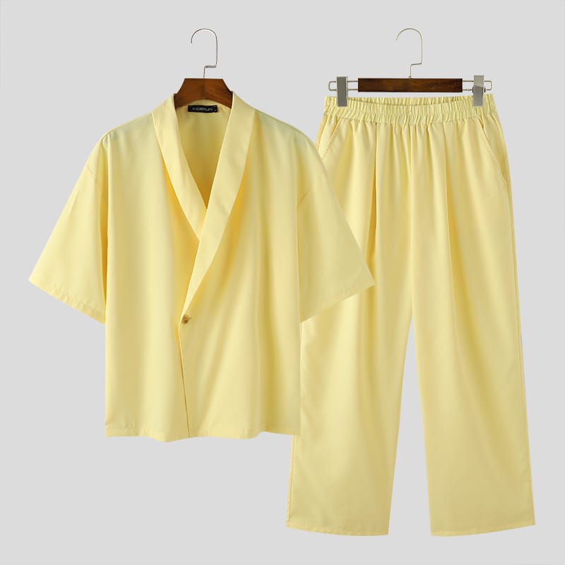 Streetwear down shoulder two piece (Yellow)