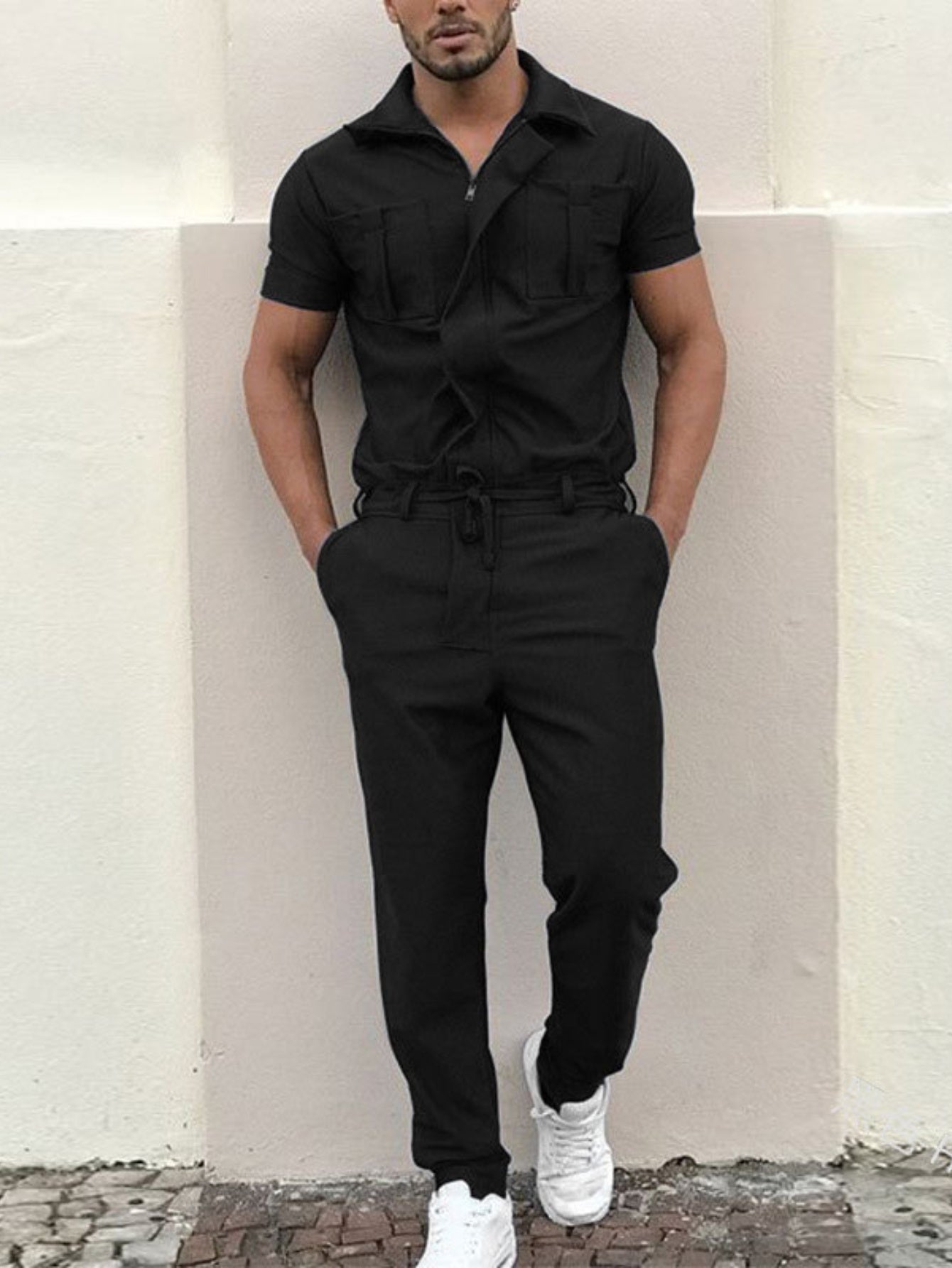 Cargo Jumpsuit with belt - Black