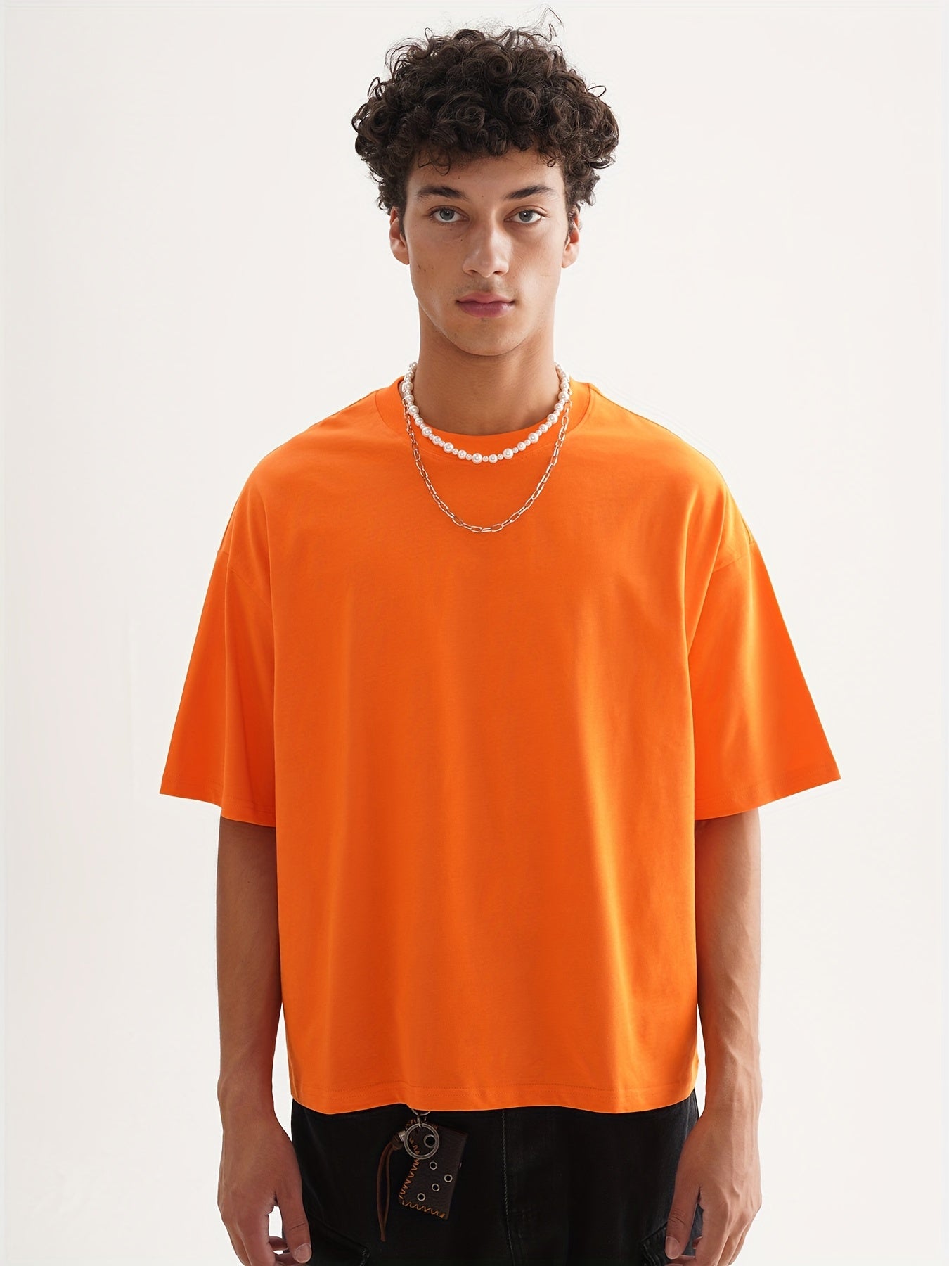 Down shoulder plain t-shirt (Orange)