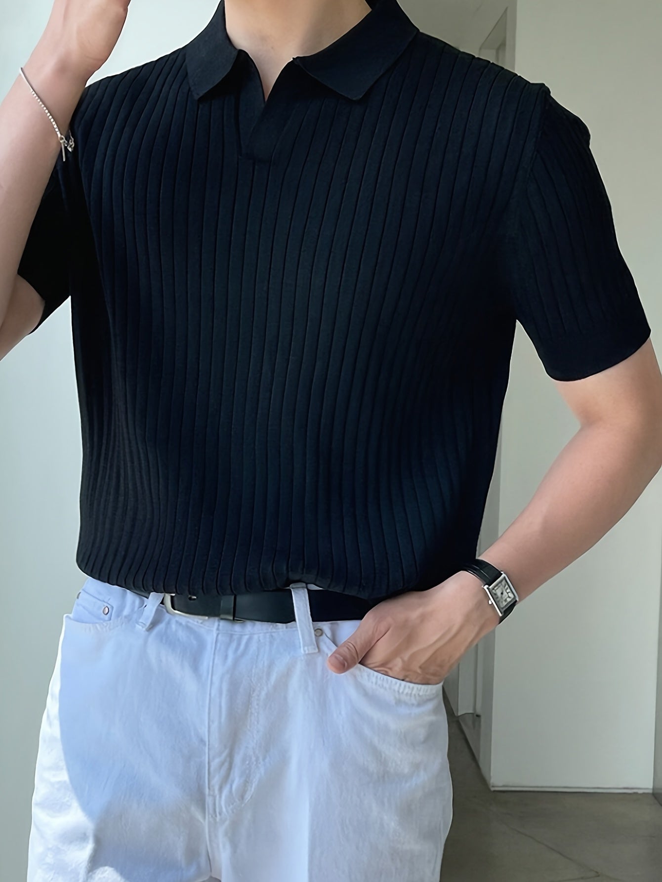Drop Needle polo shirt (Half Sleeve) - Black